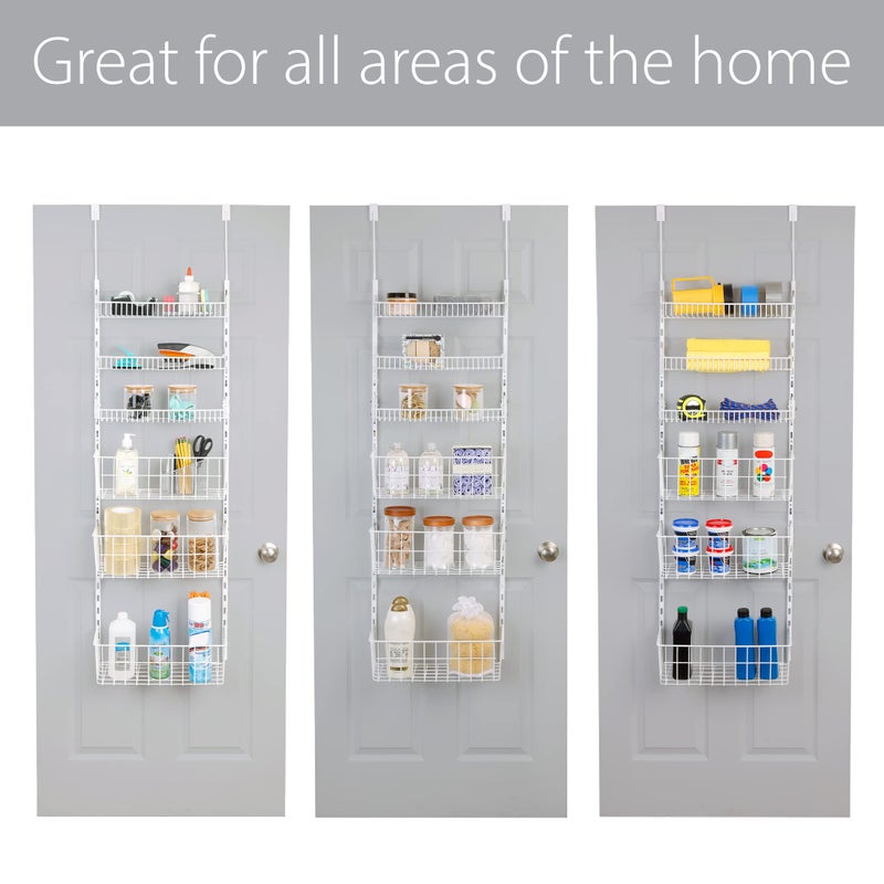 Smart Design Over The Door Pantry Organizer Rack with 6 Adjustable Shelves - Steel Metal Wire Baskets and Frame - Hanging - Wall Mountable - Cans, Spice, Storage, Closet, Bathroom, Kitchen - White - Image 5